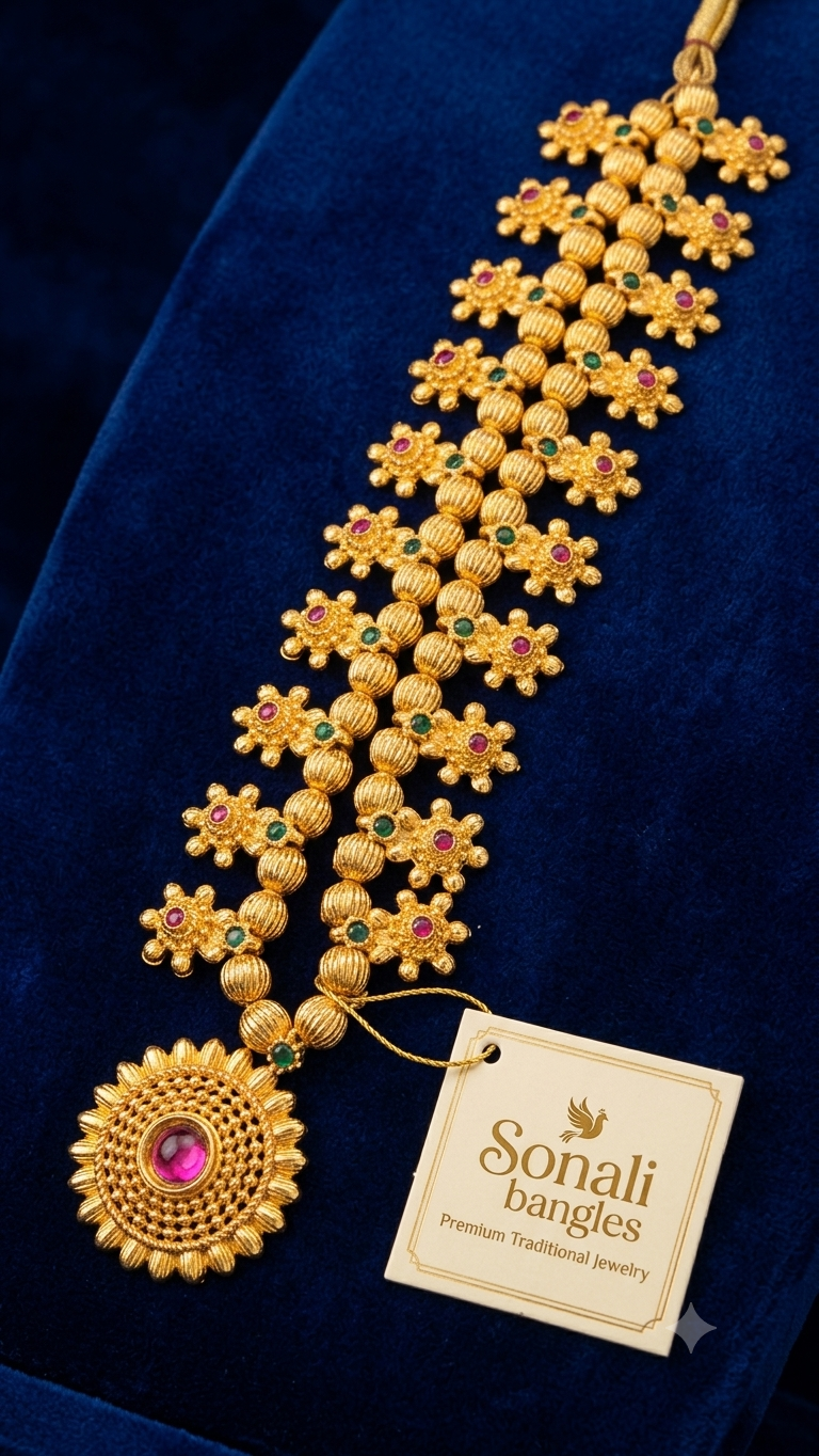 Traditional Gold Floral Kemp Pendant Necklace