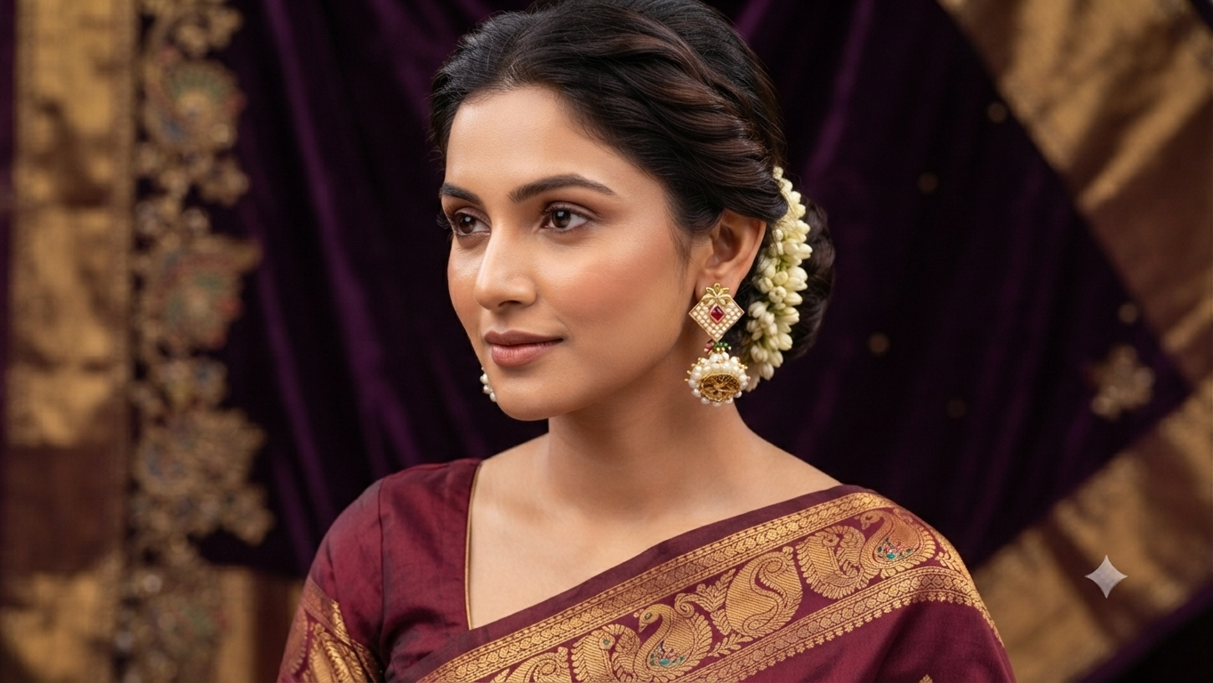 Royal Geometric Rhombus Kudan Moti Jhumka Earrings