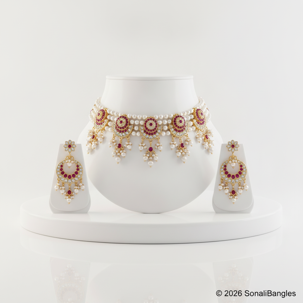 Peshwai Royal 3-Layer Tanmani Pearl Choker Necklace