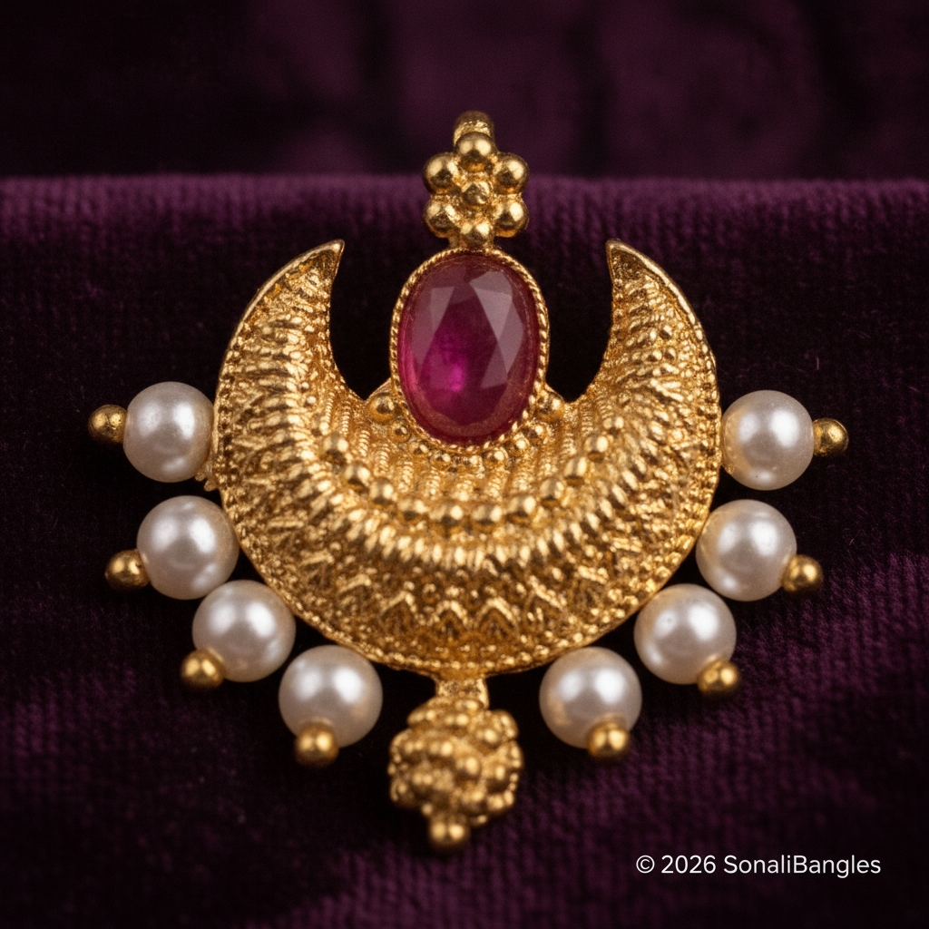 Antique Gold Chandrakor Ruby Cabochon Pearl Jhumka Earrings