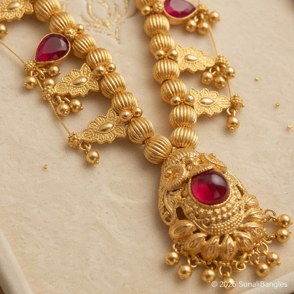 Royal 1-Gram Gold Emerald Green Jhumka Earrings (Code #7218)