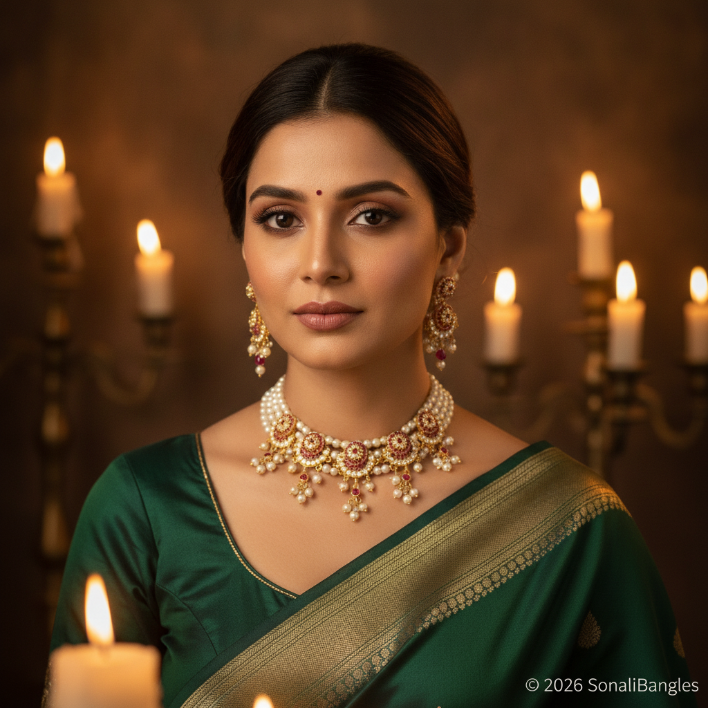 Peshwai Royal 3-Layer Tanmani Pearl Choker Necklace