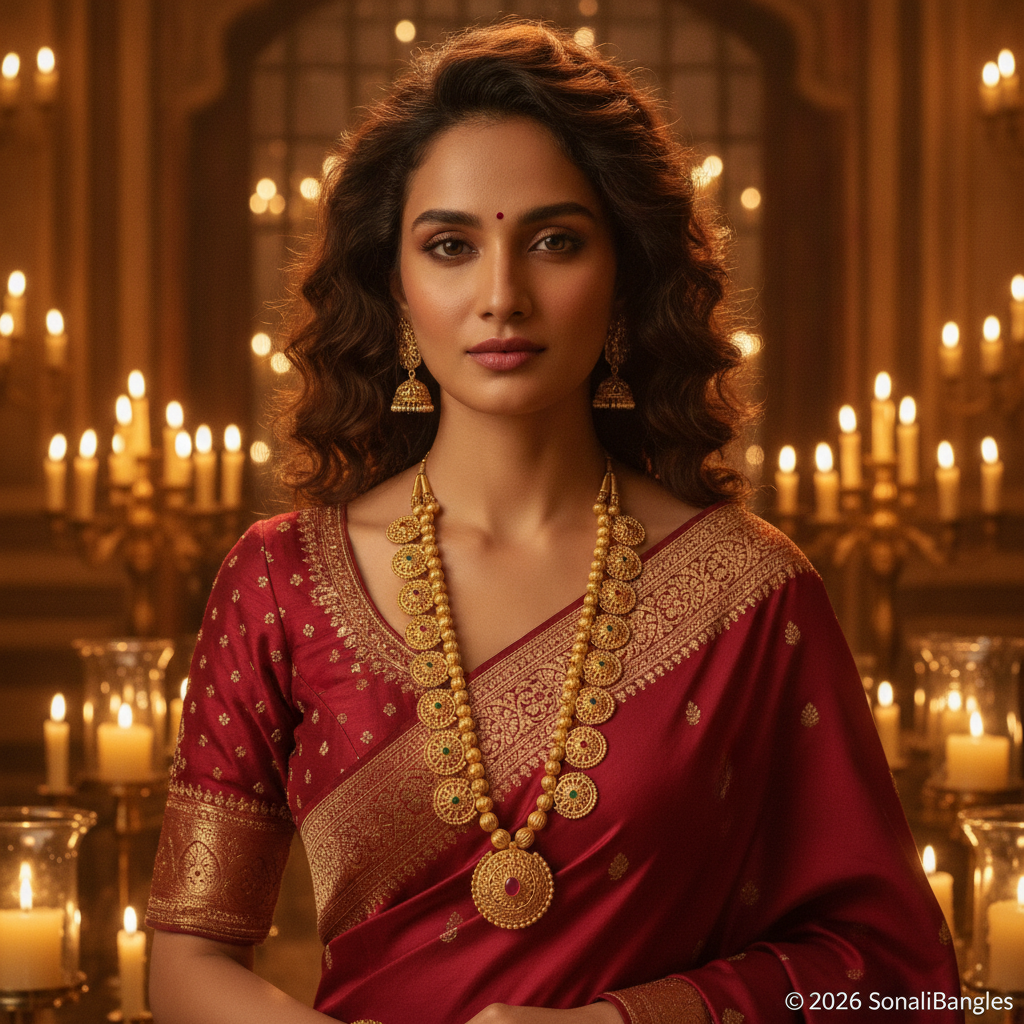 Traditional South Indian Mango Mala Necklace - 22K Gold Plated