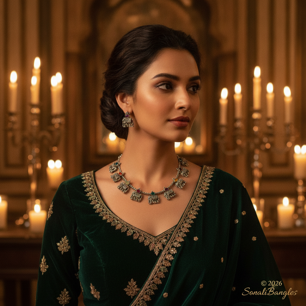 Royal 1-Gram Gold Emerald Green Jhumka Earrings (Code #4205)